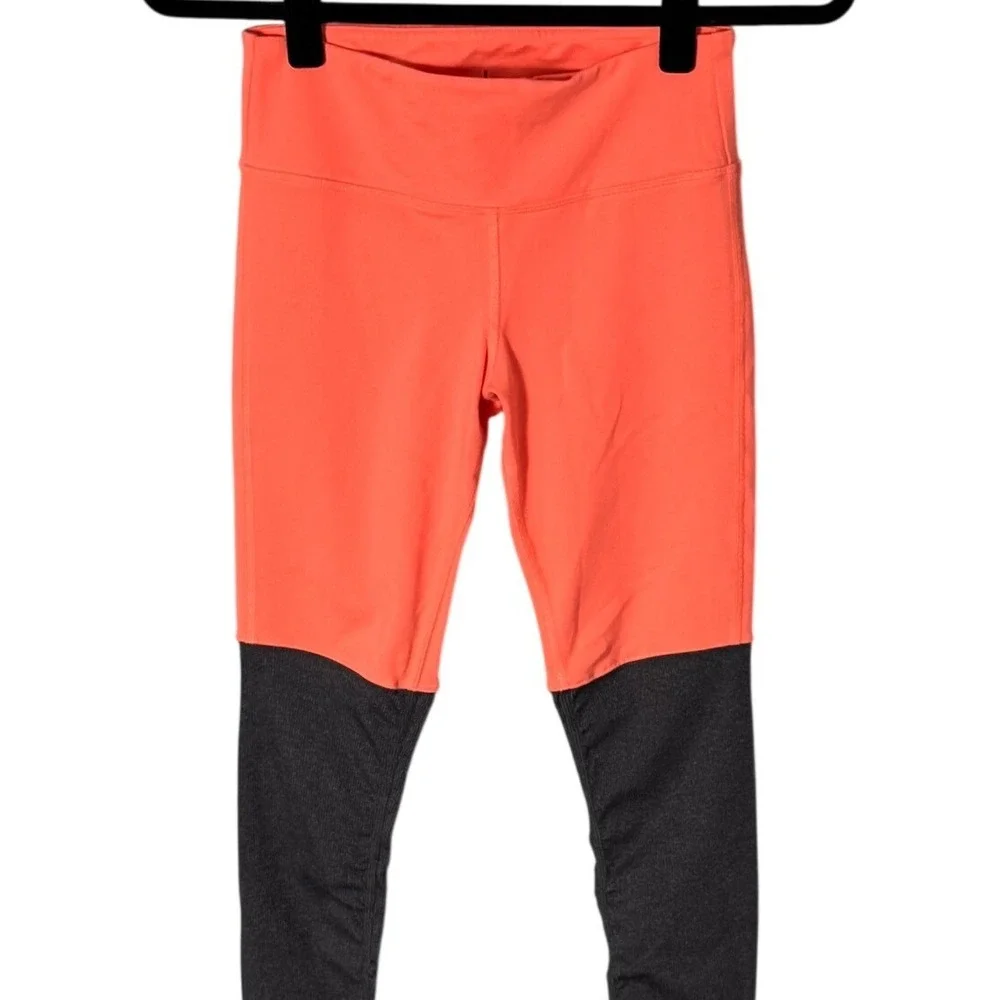 Alo Yoga Womens Goddess Ribbed Leggings Neon Orange Charcoal Grey Size XS